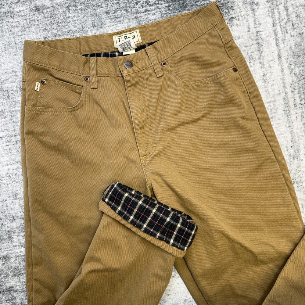 LL Bean Double L Jeans Mens 32x32 Tan Brown Flannel Lined Classic Fit Chore Work